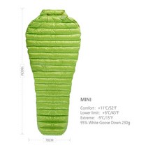 극 동계 구스다운 침낭 거위털 백패킹 이불 텐트용 보용 덕 다운 오리털 141, 협력사, 미니엠그린 230g