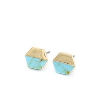 미니 터키석 스터드 귀걸이 여성용 육각 피어싱 클래식 스몰 10mm, 01 Blue