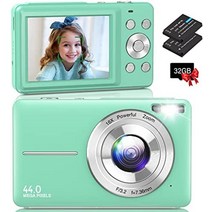 디지털 카메라 자동 초점 키즈 카메라 hooruan 1080p 앰프 32GB 카드가 장착된 44mp 블로깅 디지털 카메라 16x 디지털 줌 컴팩트 포인트 앤 슛 카메라 십대 학생들, 녹색
