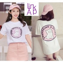 링크어패럴 CUTE 여성 롱 반팔티 여성용 박스 티셔츠 여성롱반팔티셔츠 반팔