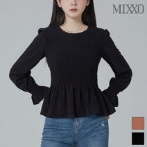 미쏘 라운드넥 긴팔 스모킹 블라우스 긴팔 MIWBL9T13R