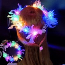 웨딩 LED 깃털 머리띠 파티용품 빛나는 깃털 화관 생일 머리띠, 멀티
