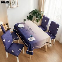 주방 거실 워시리스 식탁보 심플 직사각형 패브릭 면마차 티테이블 방수 식탁대 천 의자 커버 세트, 로코코