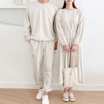 커플 시밀러룩 무지 루즈핏 스트링 롱 원피스