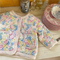 돌 아기 유아 아동 키즈 여자 아이 외투 겨울 아우터 자매룩 둥이룩 데일리 캐주얼 복고 레트로 자켓 무지개 핑크색 꽃무늬 퀄팅 단추 누빔 공주 점퍼