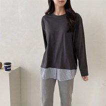 데일로엔 여성용 스트라이프 레이어드 여성 긴팔 티셔츠