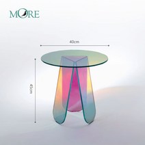 북유럽 아크릴 티테이블 튼튼한 홀로그램테이블 레인보우테이블 베란다테이블 글라스 테이블 홀로그램 테이블 레인보우 무지개 고급 아크릴 테이블 플렉시글라스 투명 오로라 테이블, 완품 + 원형(지름 40×높이 45cm)