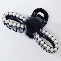 SUNNYDAY 리얼 밍크 퍼 리본 집게핀 진주 큰 빅 대형 왕 사이즈 올림머리 성인 여성 헤어집게핀 반머리 고급 털 머리핀 헤어핀 NN1