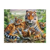 MJS 보석십자수 50 x 40 cm 캔버스형 세트 DIY, 호랑이 가족