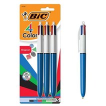 BIC 4색 볼펜 미디엄 포인트 (1.0mm) 멀티컬러 펜 1세트에 4가지 색상 일기 및 정리용 펜 3개 팩 (MMP31-AST), 3 Count (Pack of 1)
