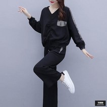 가바바 여성 빅사이즈 긴팔 트레이닝복세트 브이넥의 백색소음패턴 포인트 트레이닝복세트 5XL까지 G59610