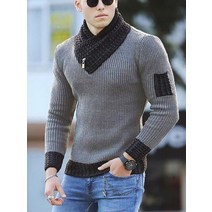 2021 새로운 유럽 및 미국 남성 캐주얼 슬림 핏 니트 풀오버 긴 소매 스카프 칼라 스웨터 남성복