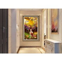 JINGHENG 정확한 프린팅 십자수 2020십자수 세로타입 유럽식 뉴타입 거실 실자수 큰폭 현관 기품 발재 사슴, T05-(십자수-프린팅)수입 견사 150*90cm(공구