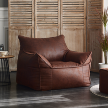 1인용 가죽 빈백 소파 스툴 추가 가능, 레트로브라운, 없음