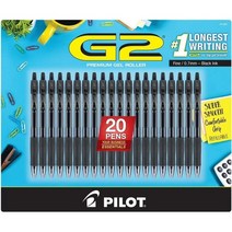 미국배송 파일럿 G2 프리미엄 젤 롤러 펜 파인 포인트 0.7mm 블랙 20팩, 검은색, Black