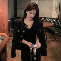 일상상점 트위드자켓 여성봄자켓 라운드넥 단톤 숏 청