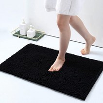 Olanly 셔닐 실 목욕 매트 흡수성 빠른 건조 발 패드 플러시 샤워 카펫 러그 안티-슬립 바닥 보호대 얽히고 설킨 욕실, 61x119cm(24x47인치), 검은색