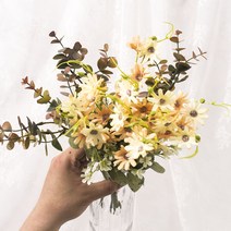 제라늄 조화 부쉬 - 들꽃부케 밀필드로즈 센터피스 진짜같은 실크플라워 브라이덜샤워꽃, 화이트