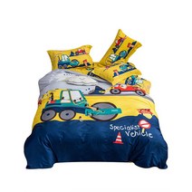 캐릭터 자동차 소방차 경찰차 래미콘 불도저 침대 이불커버세트 천연소재 남아이불 싱글 슈퍼싱글 더블 순면40수 4종세트, 커버형(고무줄있음)