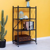 접이식 선반 진열대 책장 원터치 폴딩 수납 선반 4단 [AWT767], 블랙, 블랙