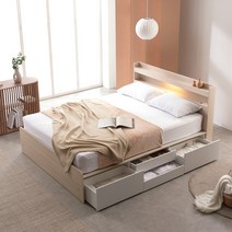 크렌시아 아너스 LED 슈퍼싱글/퀸 벙커 포서랍 수납 침대+본넬매트, 메이플화이트