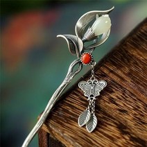 라오농 옥란화s925 순은 고전 비녀 중국식 반발 머리 장식 국풍 비녀 다도 보 흔들다 머리 장식+d2508LL