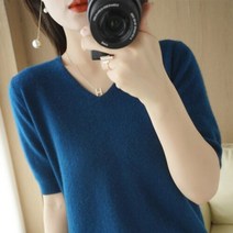 봄 가을 여성 스웨터 반팔 -넥 바닥 셔츠 니트웨어 여름 카멜 그린 핑크 풀오버 점퍼