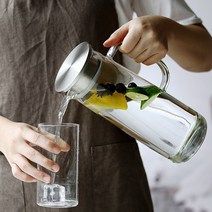 유레타 노르딕 가정용 냉장고 유리 물병 내열 직화 스텐뚜껑 1L 1.2L 1.5L 1.8L, 냉수 병 1200ml
