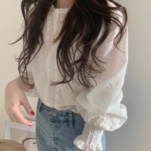 선도스토어 여성 상의 셔츠 프릴 플리츠소매 러블리 레이스 블라우스 데이트룩 캐주얼룩