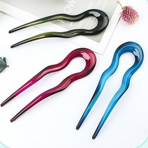 톡톡창고 아세테이트 복고 비녀 U자 뒤꽂이 한복 머리꽂이 유자비녀 무광 셀룰로오스