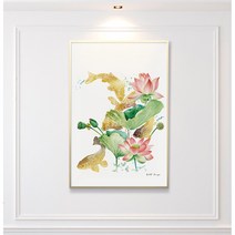 풍수아트 돈들어오는 금전운 재물복 황금 골드 사과 해바라기 클림트 거실 풍수 인테리어 그림 액자 선물, 5.금박연꽃잉어_골드메탈액자