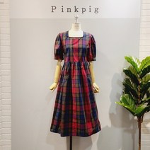 핑크피그 타탄 체크 스퀘어넥 원피스(PPA21OPS1172)