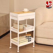 JS리빙 거실 인테리어 이동식 사이드 테이블 3단 수납 바퀴 트롤리 쇼파 티테이블 침실 보조 선반 침대 옆 틈새 서랍 협탁 / MD:R-E11927 / 40x26x68cm