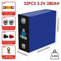 인산철 배터리 밧데리 골프 카트 요트 태양광 저장용 LiFePO4 4S 24V 3, 6.32PCS 3.2V280AH