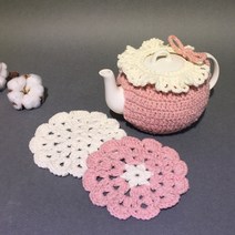 핑크티 티코지 차주전자 포함 핸드메이드 손뜨개 티코지