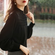 채윤러브 chaeyoon love 하프 터틀넥 여성용 얇은 퍼프소매 니트 스웨터 블라우스