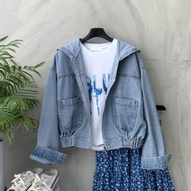 행복여[신상무배]러블 후드 집업 포켓 데님 청 자켓