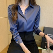 2022 봄 사무실 레이디 실크 블라우스 새 새틴 셔츠 여성 쉬폰 블라우스는 칼라 긴 소매 탑스 캐주얼 루즈 탑스를 거절
