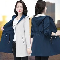 봄가을 양면 트렌치 코트 후드 롱 윈드브레이커 자켓 아우터 웨어 탑 여성용 대형 사이즈