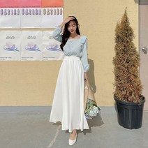 코코블랑 레모나 쉬폰 플레어 롱스커트(밴딩)