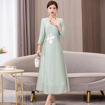 생활한복 개량 철릭 원피스 박스핏 7부 소매 롱 퓨전드레스 자수
