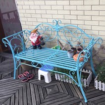 야외용벤치 의자 등받이 철제 테라스 베란다 벤치의자, 블루