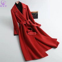 셀럽당 여성용 양면 캐시미어 코트 노버튼 하프 모직 트렌치코트