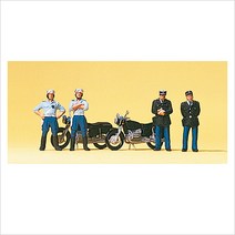 Preiser 10191 디오라마 미니어처 테라리움 프랑스 경찰관 4명과 오토바이 2대 세트 사람 피규어 모형 1:87 사이즈