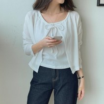 여자 기본 끈나시 리본 크롭 코디 세트