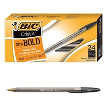 BIC MSBAPP241-A-AST 크리스탈 엑스트라 볼드 패션 볼펜 미디엄 포인트 (1.6mm) 다양한 색상 24개입, 24 Count (Pack of 1)_Black, Black_24 Count (Pack of 1), Black
