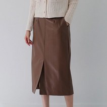 어반프랑 여성용 티크 h라인 페이크 레더 핀턱 앞트임 스커트