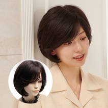 아미모 단발 불파트 통가발 인모 중년 여자가발 수제 항암가발 [AM-W0500], 자연갈색, 소, 1개