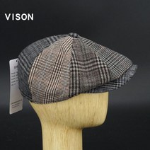 베이지 체크무늬 빵모자 모자 빅사이즈 팔각모 화가모자 소두
