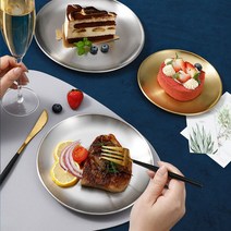 엔템 스텐 나눔접시 3절 반찬 3칸 4칸 반찬 나눔찬기 안주, 원형접시-골드17cm